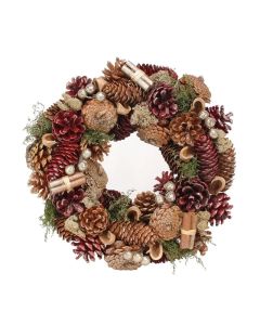 Burgundy Cone and Cinnamon Wreath - 30cm