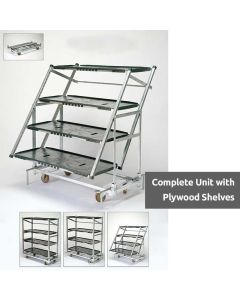 Complete Danish Trolley Display Unit - 4 Plywood Shelves