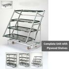 Complete Danish Trolley Display Unit - 4 Plywood Shelves